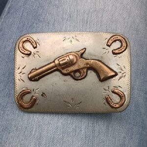 Vintage Western Silver and Gold Tone Metal Belt Buckle